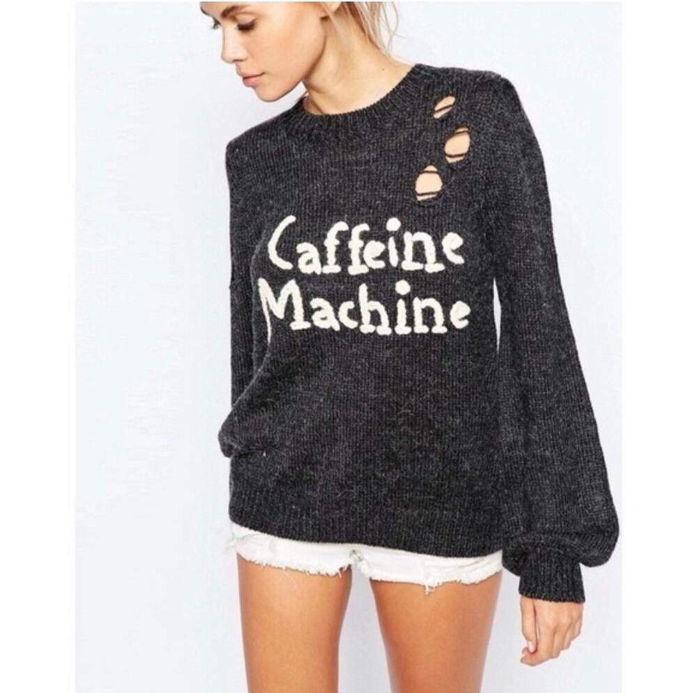 Wildfox Caffeine Machine Distressed Wool Alpaca Knit Sweater S